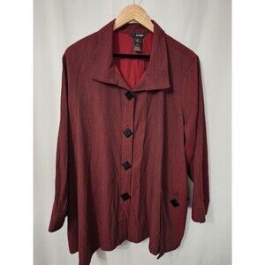 Ali Miles Textured Tunic Top Women's Sz 2X Burgundy Black Button Front Teacher